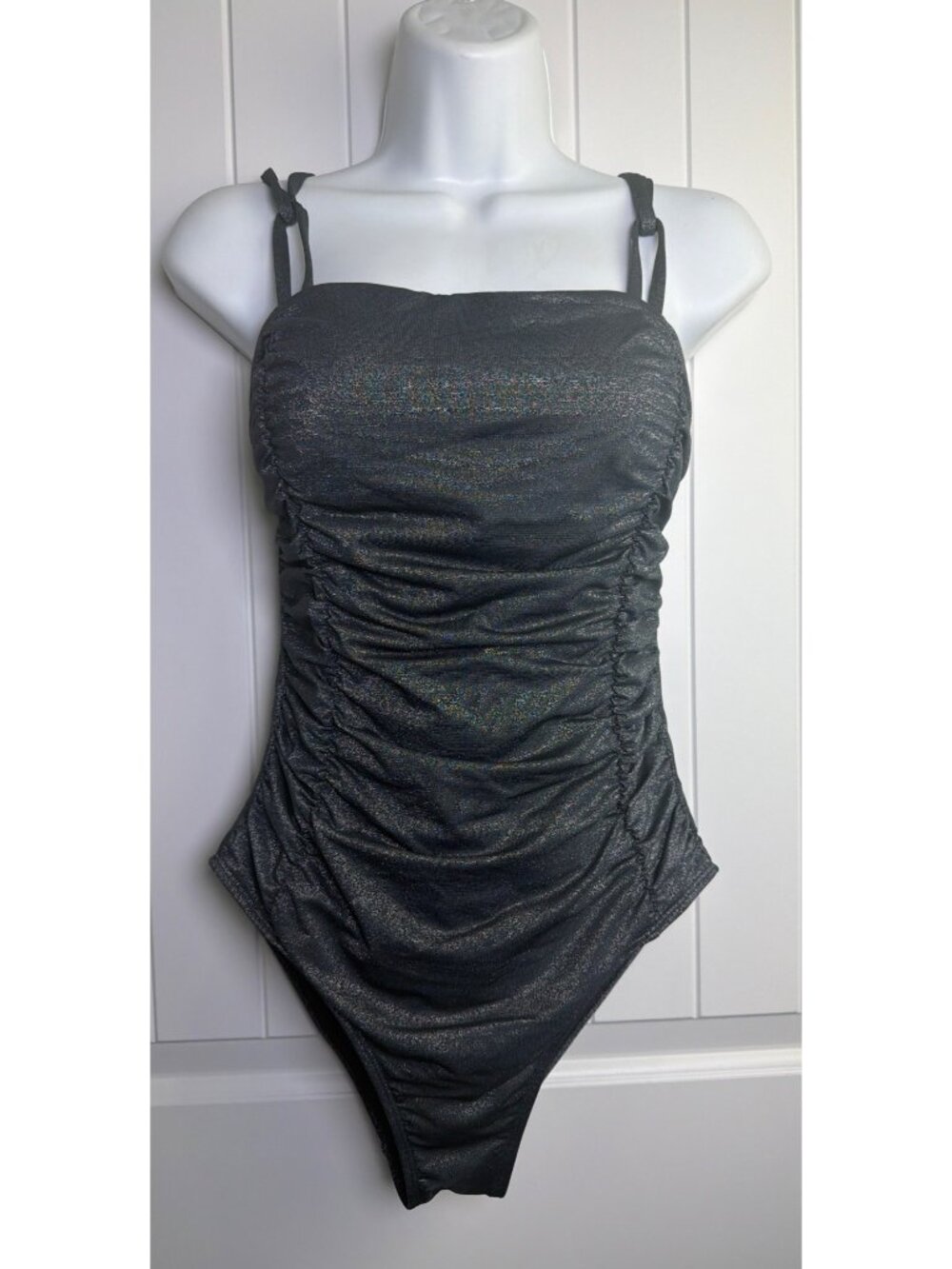 Cupshe Shimmer Ruched One-Piece Swimsuit S Adjustable Straps Metallic Sparkle